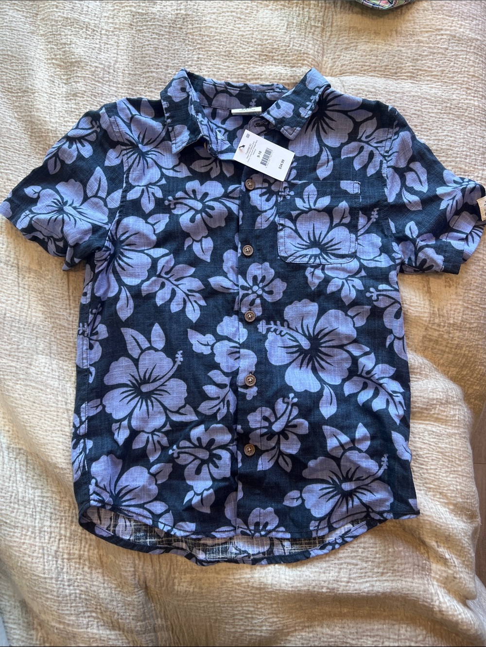 Cotton On Navy Blue Floral Short-Sleeve Button-Down